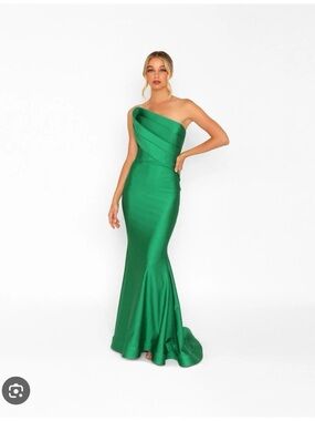 Nicole Bakti One-Shoulder Green Mermaid Gown